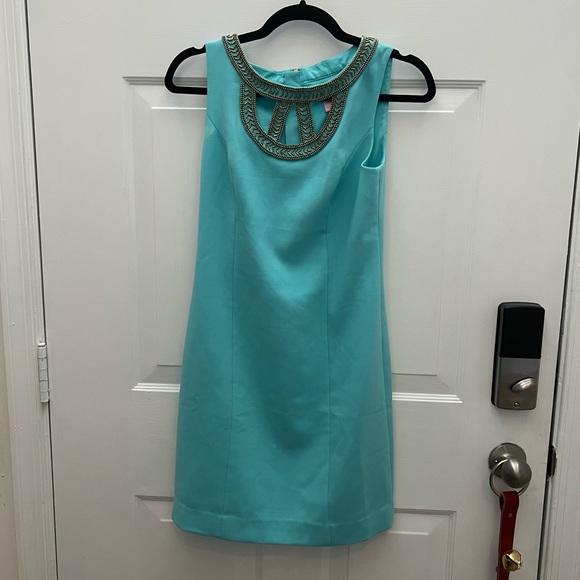 Lilly Pulitzer Shorely Blue and Gold Lane Shift Dress - Picture 3 of 8
